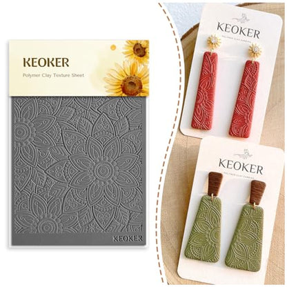 Keoker Polymer Clay Texture Sheets Set, Works with Boho Polymer Clay Cutter,The Same Effect as Polymer Clay Texture Roller, Boho Texture Sheets for Polymer Clay, Clay Earring Molds for Earrings (2) - color: Boho2