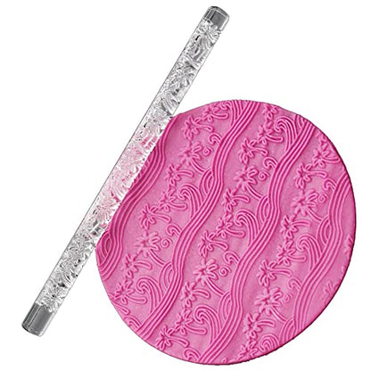 Rengue Acrylic Rolling Pin with 28 Patterns, Compliant Material, Comfortable Grip, 16 X 1 Cm, Lightweight for Dough and Pastry Acrylic Rolling Pin with 28 Patterns, Nan Kitchen (#22) - size: 52012 Coconut Tree Beach