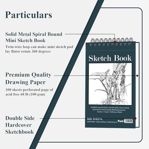 Small Sketchbook 5.5" x 8.5" - 2 Pack Top Spiral Mini Sketch Pad, Small Sketch Book Hard Cover, 100 Sheets Each 68lb/100gsm - Mini Drawing Paper for Kids, Portable Drawing Pad for Beginners & Artists. - color: Aegean Blue