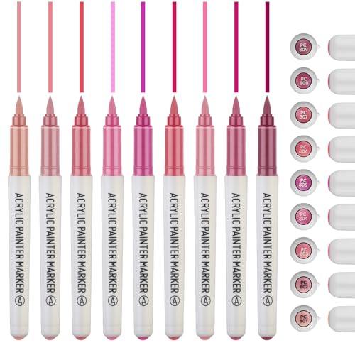 Pink Acrylic Paint Pens,Colored Paint Pen Markers,Brush Tip Paint Pens for Rock Painting Wood Glass Ceramic Canvas Stone DIY Crafts Making Art Supplies - color: Pink