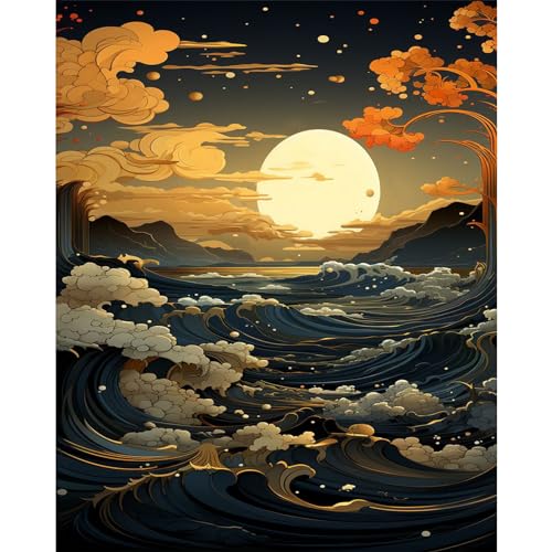 xackcme Ocean Wave Paint by Numbers for Adults - Landscapes Paint by Number on Canvas Without Frame, DIY Scenery Oil Painting for Gift Home Wall Decor (16x20 inch) - color: MT12220