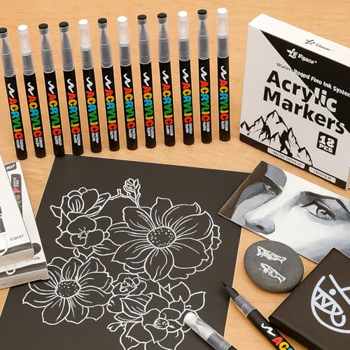 8 Black Acrylic pens,1.0-6.0mm permanent marker | for art projects, painting, rock painting, ceramics, glass, wood, plastic, metal, canvas DIY crafts. - color: Black