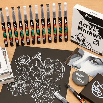 8 white Acrylic pen,1.0-6.0mm permanent marker | Suitable for art projects, painting, rock painting, ceramics, glass, wood, plastic, metal, canvas DIY crafts. - color: White