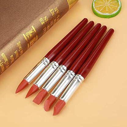 5Pcs Silicone Tip Clay Carving Tools, Pottery Sculpting Kit for Ceramics Shaping, Detail Modeling Tool Set with Smooth Handle for Precision Control