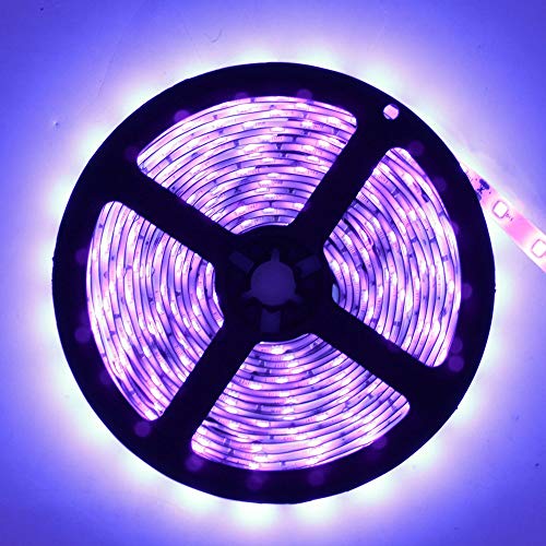 Super Bright 60 Watts UV Black Light LED Strip, 16.4FT/5M 3528 300LEDs 395nm-405nm Non-Waterproof Blacklight with Power Supply, for Night Fishing, Black Party - color: Non-Waterproof, size: 60Watts