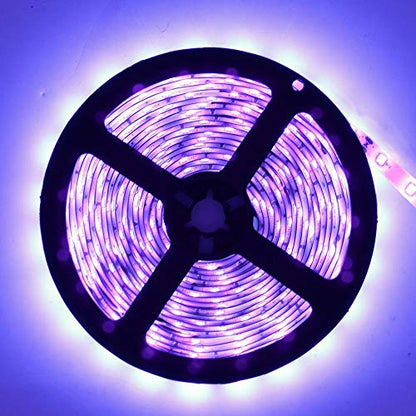 Super Bright 60 Watts UV Black Light LED Strip, 16.4FT/5M 3528 300LEDs 395nm-405nm Non-Waterproof Blacklight with Power Supply, for Night Fishing, Black Party - color: Non-Waterproof, size: 60Watts