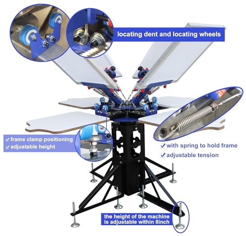 TECHTONGDA 4 Color 4 Station Screen Printing Press Kit Micro-Registration Function with Flash Dryer Squeegee Mesh Frame