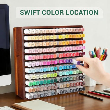 walowalo Acacia Wood Marker Organizer with 22 Compartments Holds 176 Markers, Alcohol Marker Storage Desk Organizer Pen Holder for Office Home Classroom Artists Kids Birthday Gift - size: Holds up to 176pcs Markers-Wood