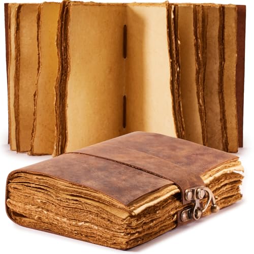 NomadCraftsCo. Vintage Leather Journal - Lock Closure, Book of Shadows Journal, Grimoire Journal, Witch Journal, Vintage Journal 240 pages Antique Deckle Edge Paper - color: Vintage Brown, size: 11.5" x 8.25"