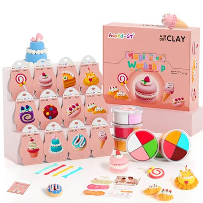 Aestd-ST Air Dry Clay Kit - Cake Themed, Modeling Clay for Kids, Dessert DIY Magic Clay with Tools and Tutorials, 12 Boxes Molding Clay, Soft & Non-Sticky, Arts and Crafts Gifts for Kids - color: Cake Theme