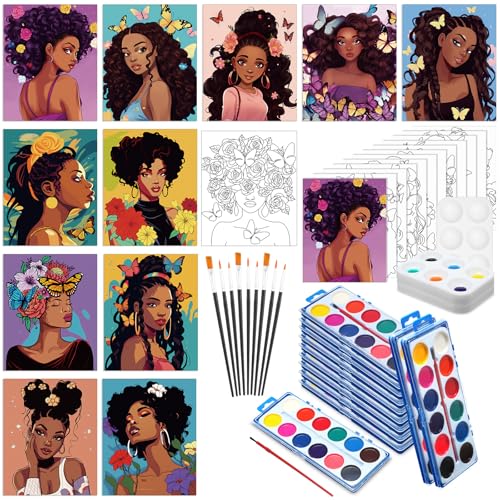 Ctosree 12 Sets Pre Drawn Canvas Kit for Painting Adults Sip and Paint Kit Art Pre Printed Canvas Bulk for Adult Date Night, Art Party & Holiday Gift(Flower Lady,8 x 10 in) - size: 8 x 10 in, style: Flower Lady