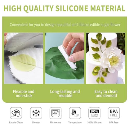KALAIEN Leaf Petal Veiner Gum Paste Mold Sugar Craft Tools Rose Flower Leaf Vein Double Veiners Mold - color: Rose Petal