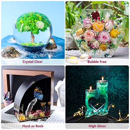 LET'S RESIN 80oz Crystal Clear Epoxy Resin Kit,Bubbles Free Casting Resin Supplies for Beginner,Molds,Jewelry,Resin and Hardener with 6 Mica Powders,Large Silicone Cup