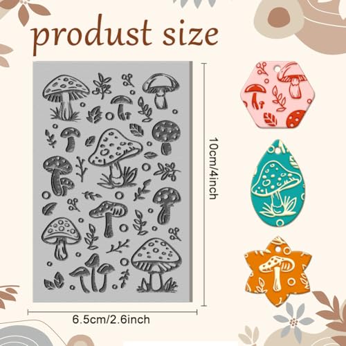 CHGCRAFT Mushrooms Polymer Clay Texture Sheets Leaves Plant Texture Mat Rubber Clay Texture Mat Clay Modeling Pattern Pad Texture Sheets for Earrings Jewelry Making - style: Mushrooms