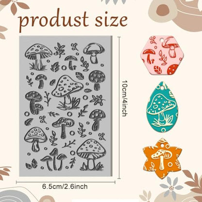 CHGCRAFT Mushrooms Polymer Clay Texture Sheets Leaves Plant Texture Mat Rubber Clay Texture Mat Clay Modeling Pattern Pad Texture Sheets for Earrings Jewelry Making - style: Mushrooms
