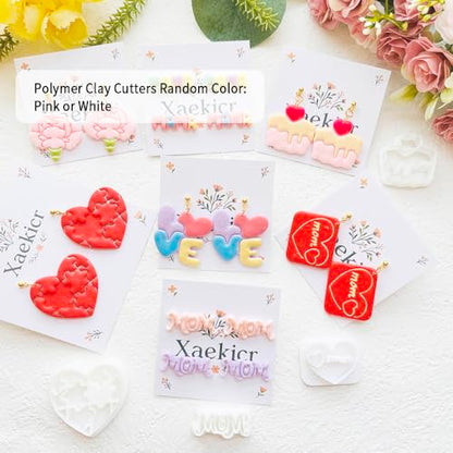 Mother’s Day Polymer Clay Cutters & Stamps Set - 10pcs Sharp & Durable Mom, MAMA, LOVE, Puzzle Heart, Envelope & Cake Shapes for DIY Earring Jewelry Making, Soft Clay Crafts & Holiday Supplies - color: 2L color