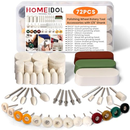 72 PCS Buffing Wheel Polishing Kit Compatible with Dremel, with Polish Compound, Rotary Tool Accessories with 1/8" Shank, Abrasive Wheel Buffing Polishing Wire Brushes Wool Felt Cotton Mounted - style: Style 2