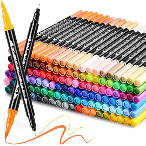 120 Colors Markers, Dual Fine & Brush Tip Coloring Markers Set, Watercolor Marker Pens, Art Drawing Supplies Marker Kit for Calligraphy, Coloring Book, Artist Adults Colors Illustrations, DIY Crafts - color: 120 Colors_Dual Tip