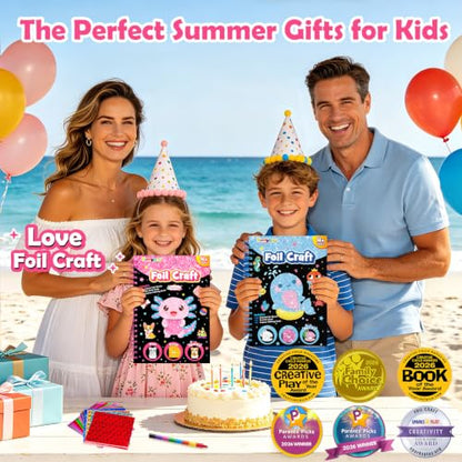 FUNNYB&G Foil Art Craft Kit for Girls 4-10 Years Old: Mess-Free & No-Glue, Create 16 Sparkly Cute Pet Pictures – Perfect Travel Toy & Birthday Gift for Kids（Cute Pet） - style: Cute Pet