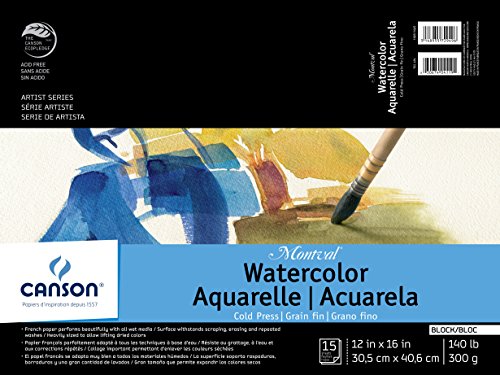 Canson Artist Series Montval Watercolor Paper, Fold Over Block, 12x16 inches, 15 Sheets (140lb/300g) - Artist Paper for Adults and Students - Watercolors, Mixed Media, Markers and Art Journaling - size: 12"X16"