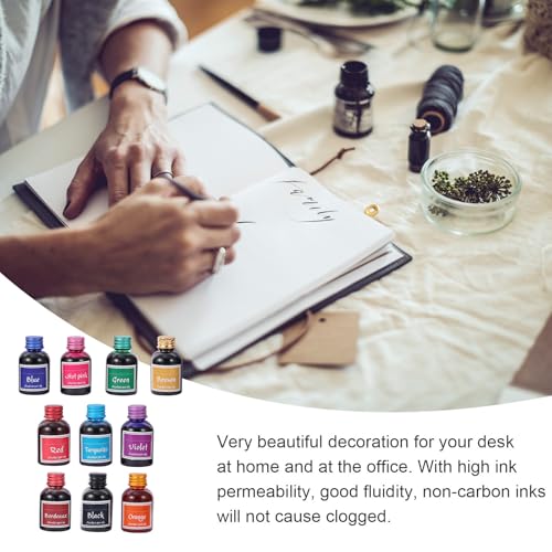 NUOBESTY 10 Bottles Fountain Pen Ink Non-Clogging Non-Carbon Dye Ink with Good Fluidity for Dip Pens and Calligraphy Drawing Desk Decoration
