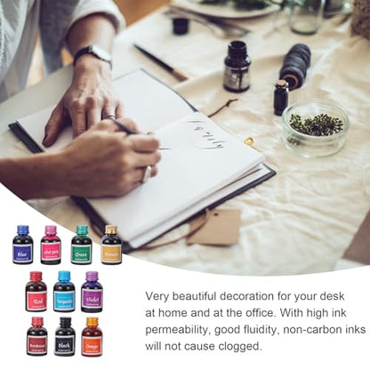 NUOBESTY 10 Bottles Fountain Pen Ink Non-Clogging Non-Carbon Dye Ink with Good Fluidity for Dip Pens and Calligraphy Drawing Desk Decoration