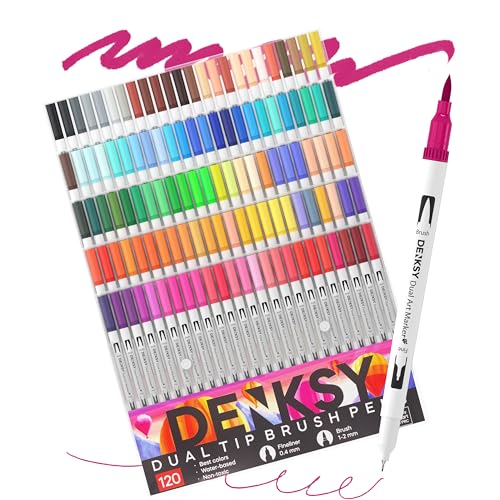 120 Watercolor Markers Set | Water Color Pens with Brush & Fineliner, Water-Based Art Markers | Dual Tip Markers for Adult Coloring, Lettering, Calligraphy, Sketching, Journaling & Illustration - color: White
