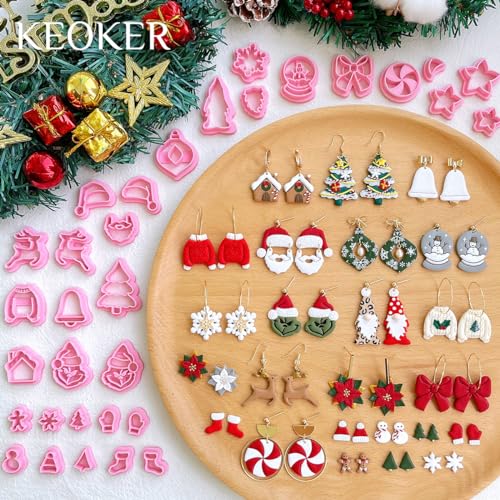Keoker Christmas Clay Cutters, Christmas Clay Cutters for Jewelry Making, 32 Clay Cutters Shapes Christmas, Snowflake Clay Cutter for Earrings (All 2) - color: ALL 2