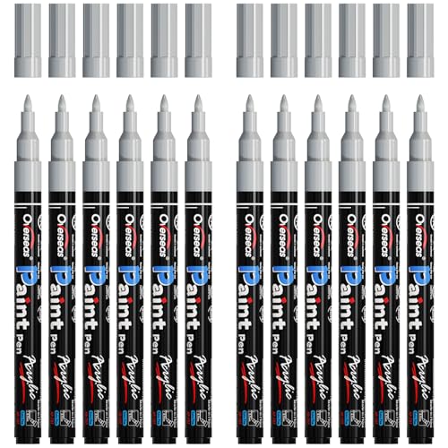 Overseas Paint Markers Pens - Silver Permanent Markers Acrylic Paint Pens 12 Pack, Water Based, Waterproof, 0.7mm Extra Fine Tip Acrylic Marker for Wood, Metal, Rock, Plastic, Glass, Canvas, Fabric - color: Silver