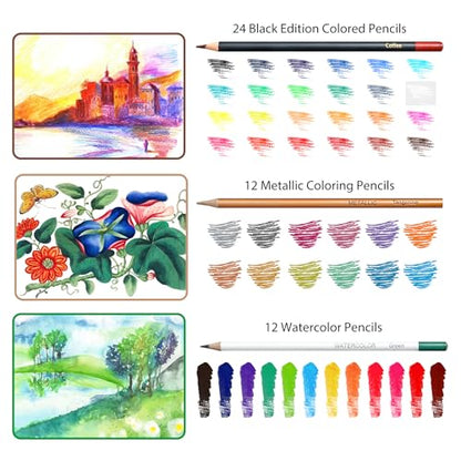 Smilo 76-Piece Professional Drawing Kit - Sketching Set with Graphite, Charcoal, Watercolor & Metallic Pencils, Art Knife, Sandpaper Block, Woodless Pencil in Travel Case for Adults & Beginners - style: 76pcs Art Supplies