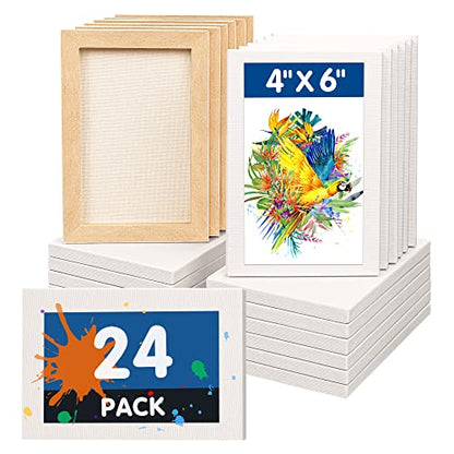 FIXSMITH Mini Stretched Canvas for Painting - 24 Pack 4 x 6 Inch, 2/5” Profile Small Canvases, 100% Cotton Little Blank Canvas, Home Decor Project, Art Supplies for Acrylic Oil Painting - size: 4"X6"