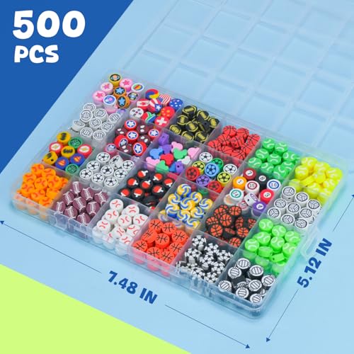 Gionlion Sports Polymer Clay Beads Bracelet Making Kit, Clay Beads with Basketball, Soccer, Baseball, and Football Designs for DIY Jewelry & Craft Projects - style: Ball