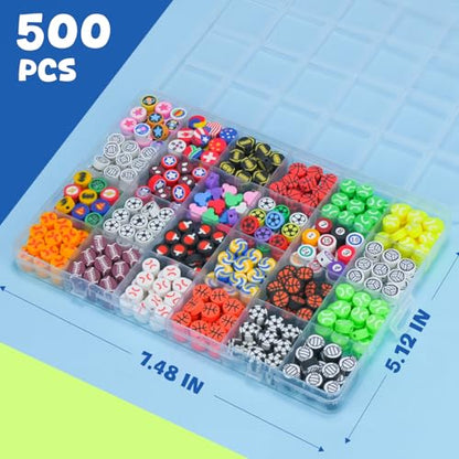 Gionlion Sports Polymer Clay Beads Bracelet Making Kit, Clay Beads with Basketball, Soccer, Baseball, and Football Designs for DIY Jewelry & Craft Projects - style: Ball