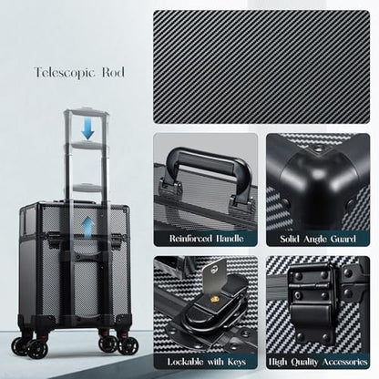 Rolling Makeup Case, Cosmetology Case on Wheels Professional Vanity Case with Trays for Women Large Travel Makeup Box Organizer Trolley with Key, Ashy Grey - color: Urban Black