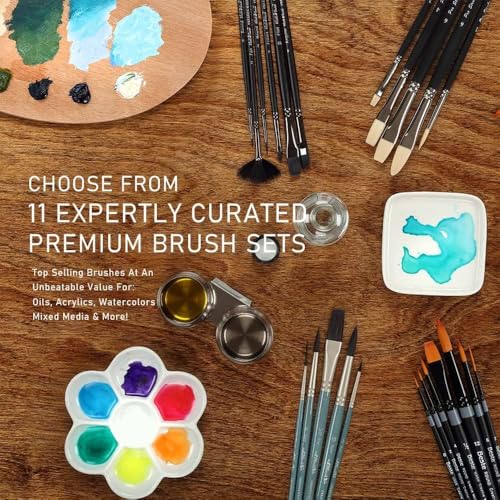 Black Swan Synthetic Red Sable Paint Brushes Try Me Set of 6 - Professional Quality Long Handle Paint Brushes in Assorted Shapes and Sizes for Oil, Heavy Body Media and Acrylic - Artists of All Levels