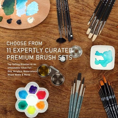 Black Swan Synthetic Red Sable Paint Brushes Try Me Set of 6 - Professional Quality Long Handle Paint Brushes in Assorted Shapes and Sizes for Oil, Heavy Body Media and Acrylic - Artists of All Levels