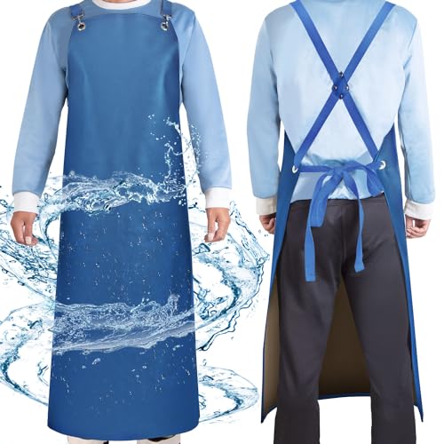 SHEOMERN Heavy Duty Vinyl Industrial Anti-Tear Apron, 43" x 26" Waterproof, Chemical Resistant, Blue, Unisex-Adults - color: Blue