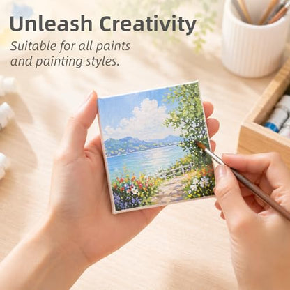 CONDA 24 Pack 4x4 Inch Mini Blank Canvas for Painting, 100% Cotton Stretched Canvas with Pinewood Frame, Acid-Free Primed Mini Square Canvas for Acrylic Oil Painting, Classroom Art & Party Decor - size: 4"x4",24pack