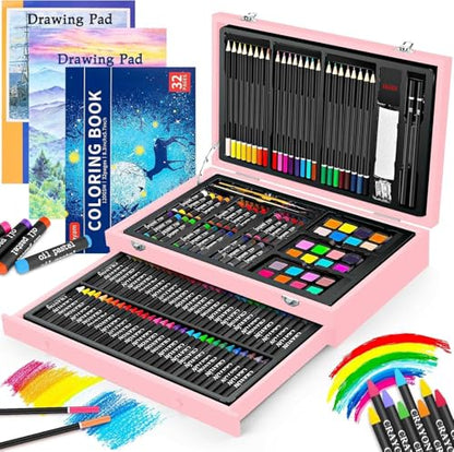 iBayam Christmas| Birthday Gifts for Kids Teen Girls Trendy Stuff 6-16 Year Old, 150-Pack Art Set Kits with 2 Sketch Pads, Coloring Book, Stocking Stuffers for Teens Girls, Cute Cool Fun Crafts Gifts - color: Pink