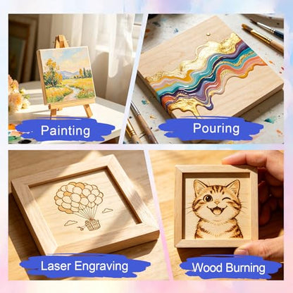 ESRICH 6 Pack Wood Panels with 4"x4", 5"x5", 6"x6", Square Craft Wood Canvas Boards, Blank Unfinished Wooden Art Board for DIY Art Creations Such as Painting, Acrylic Pouring, Resin, Burning, Collage - size: 4x4 5x5 6x6IN-6Pack