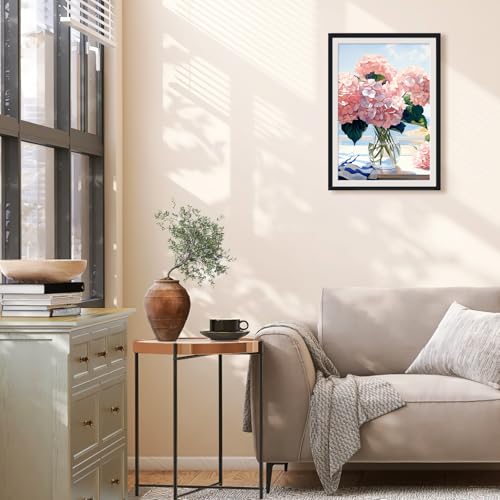 Ginkko Paint by Numbers Kit for Adults Beginner & Kids Ages 8-12 with Wooden Frame Easy Acrylic on Canvas 8x12 inch with Paints and Brushes, Flower(Include Framed) - color: Hydrangea framed, size: 8x12 Inch