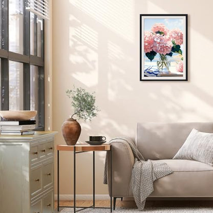 Ginkko Paint by Numbers Kit for Adults Beginner & Kids Ages 8-12 with Wooden Frame Easy Acrylic on Canvas 8x12 inch with Paints and Brushes, Flower(Include Framed) - color: Hydrangea framed, size: 8x12 Inch