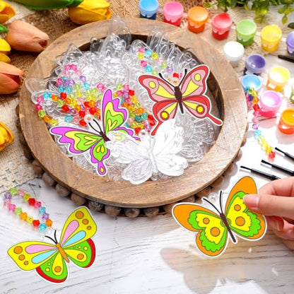 WinnerWhy 30 Sets Butterfly Suncatchers Window Art Kits, Spring DIY Sun Catchers Bulk Crafts Paint Your Own Window Ornaments for Party Birthday Activity Home Decor - style: Butterfly Style