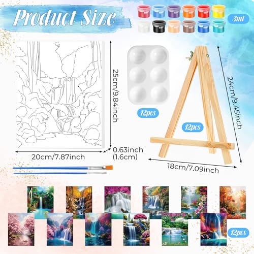 Zhanmai 72 Pcs 12 Sets Sip and Paint Kit Pre Drawn Canvas for Painting 8" x 10" Paint Party Canvas Painting Pre Printed Canvases for Party Favor DIY Virtual Adult's Date Night(Realistic Landscape) - style: Realistic Landscape
