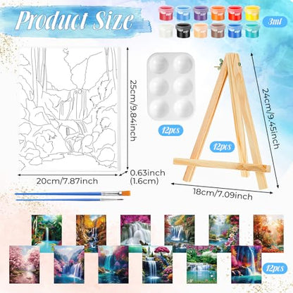 Zhanmai 72 Pcs 12 Sets Sip and Paint Kit Pre Drawn Canvas for Painting 8" x 10" Paint Party Canvas Painting Pre Printed Canvases for Party Favor DIY Virtual Adult's Date Night(Realistic Landscape) - style: Realistic Landscape