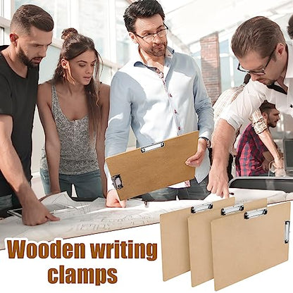 Henoyso 4 Pcs 14 x 20 Inch Extra Large Clipboard Wooden Lap Board with Low Profile Clip Brown Double Landscape Clip Hardboard Drawing Horizontal Clipboard for Paper Sketching Art Supplies