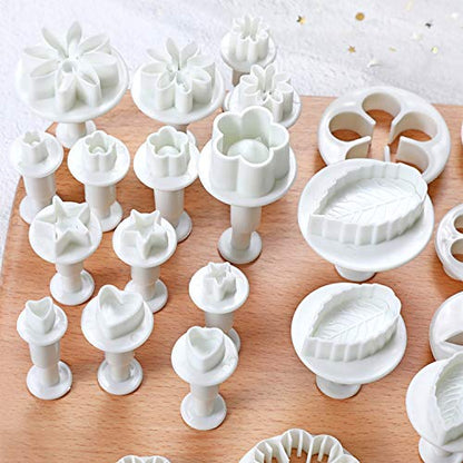 MOACC Cake Tools 36 Piece Fondant Cake Cookie Plunger Sugarcraft Flower Leaf Butterfly Heart Shape Decorating Mold DIY Icing Plunger Tools