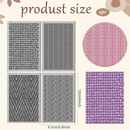 4 Pcs Fabric Textures Element Clay Texture Mat Polymer Clay Texture Sheets DIY Tools for Pottery Earring Jewelry Making Stamp Engraving Machines, 4x2.6inch - style: Fabric Textures