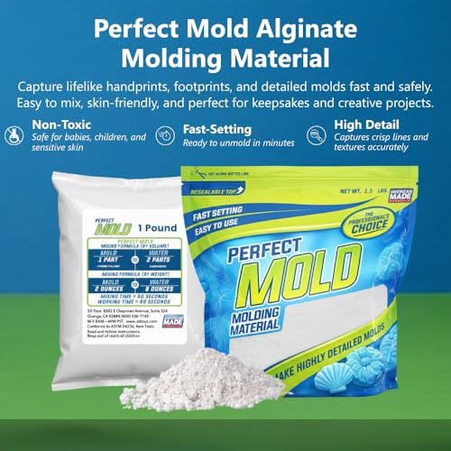 Perfect Mold Alginate Molding Material, Non-Toxic Mold Making Powder for Life Casting, Hand Casting, Baby Footprints, Face & Body Molds, USA Made, 1.5 lb Bag - size: 1.5Lb