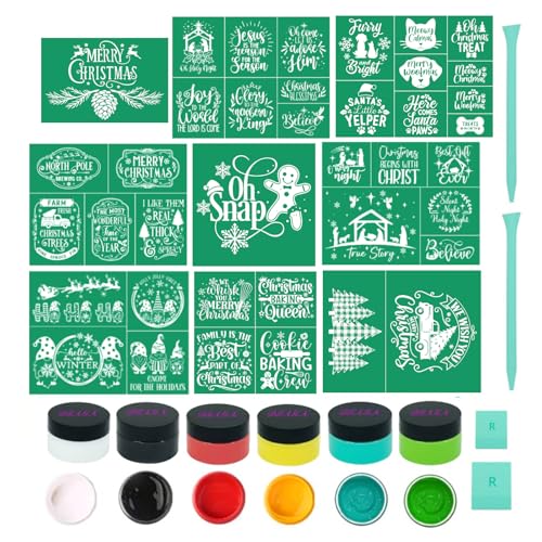 19PCS Merry Christmas Silk Screen Stencils,Christmas Chalk Paste and Transfers Stencil Winter Self Adhesive Stencils Reusable for Painting on Wood,Fabric,Home,Chalk Paste Paint Mini Squeegees Set - color: 19 PCS chak paste starter kit